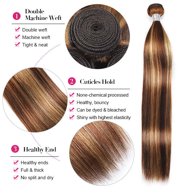Highlight Honey Blonde Straight Hair Bundles With Lace Closure Brazilian Human Hair