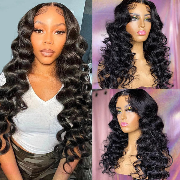 Loose Wave Human Hair Wigs Peruvian HD Lace 5x5 Deep Part Lace Closure Wig
