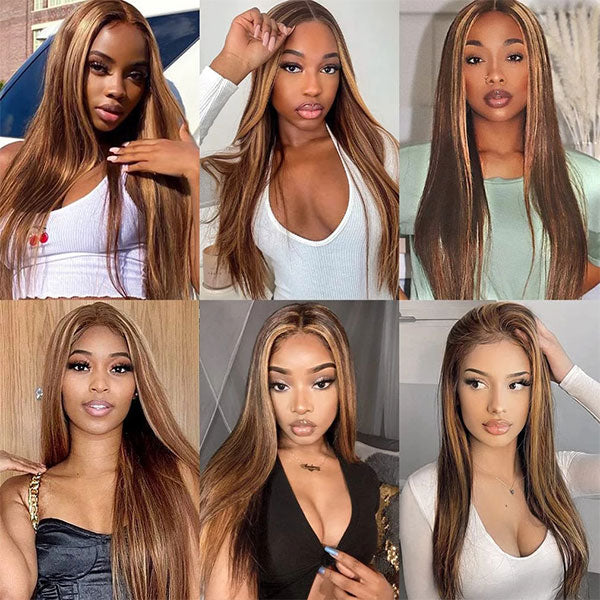 Highlight Honey Blonde Straight Hair Bundles With Lace Closure Brazilian Human Hair