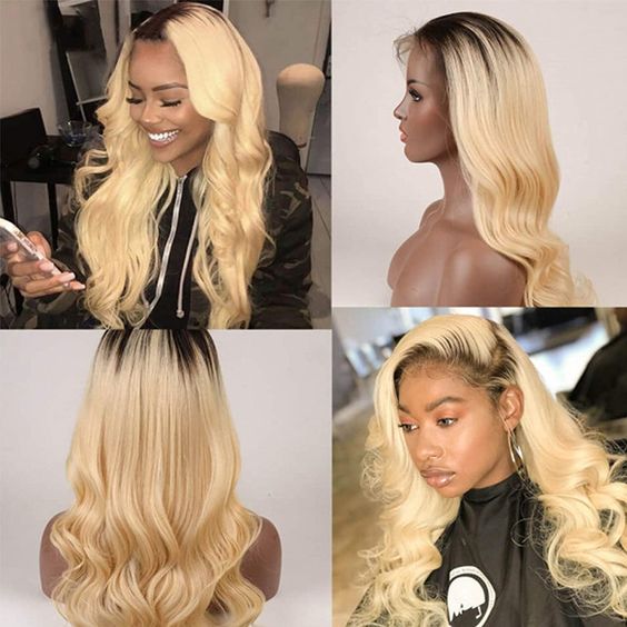 Ombre 1B/613 13x4 Lace Front Wig 613 Blonde Lace Wig with Dark Roots Glueless Human Hair Wig