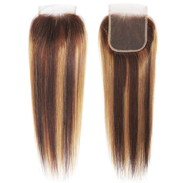 Highlight Honey Blonde Straight Hair Bundles With Lace Closure Brazilian Human Hair