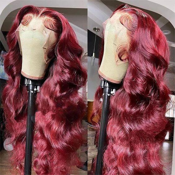 Burgundy Hair 13x4 Body Wave Lace Front Wig 99J Dark Wine Color Transparent Lace Human Hair Wigs for Women