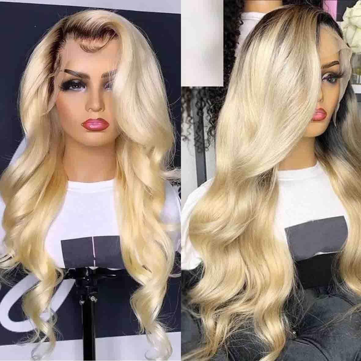 Ombre 1B/613 13x4 Lace Front Wig 613 Blonde Lace Wig with Dark Roots Glueless Human Hair Wig
