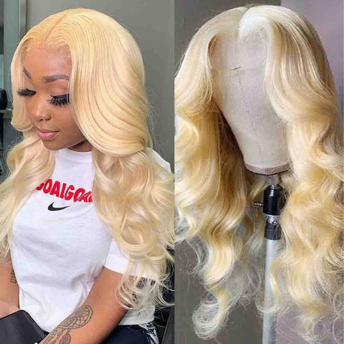 Transparent Lace Body Wave T Part Wig 613 Blonde Human Hair Wigs Pre PLucked Lace WIg