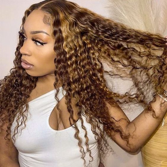 30 Inch Highlight Ombre Lace Front Wig Curly Human Hair Wigs 4/27 Colored Deep Wave Lace Closure Wigs For Women