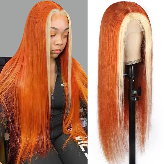 New Arrival Skunk Stripe Ginger Blonde Hair Transparent T Part Human Hair Wigs