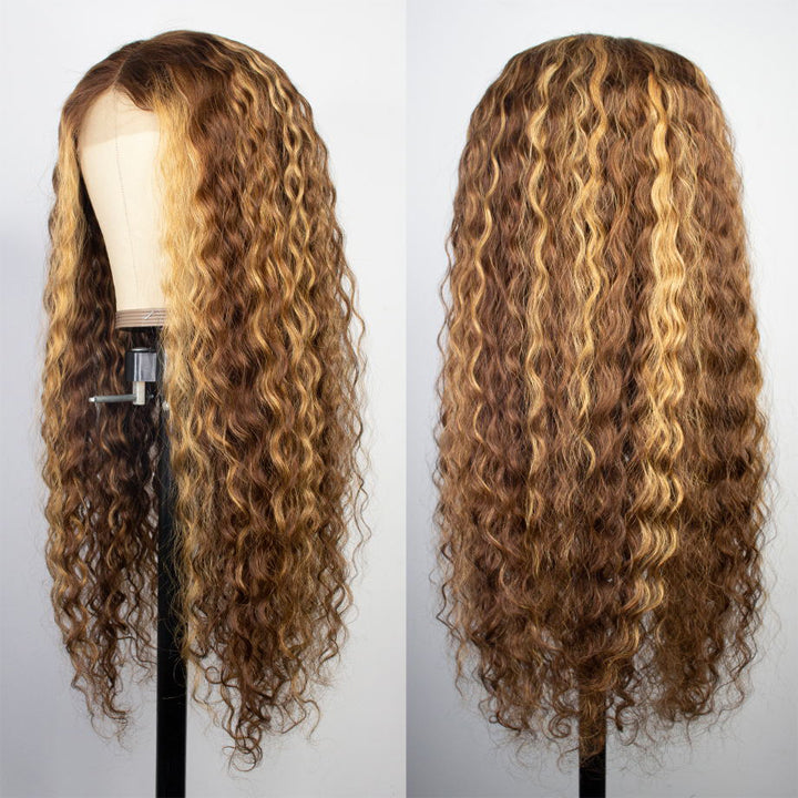 Balayage Highlights Deep Wave 13x4 Lace Front Wig Transparent Lace Human Hair Wigs