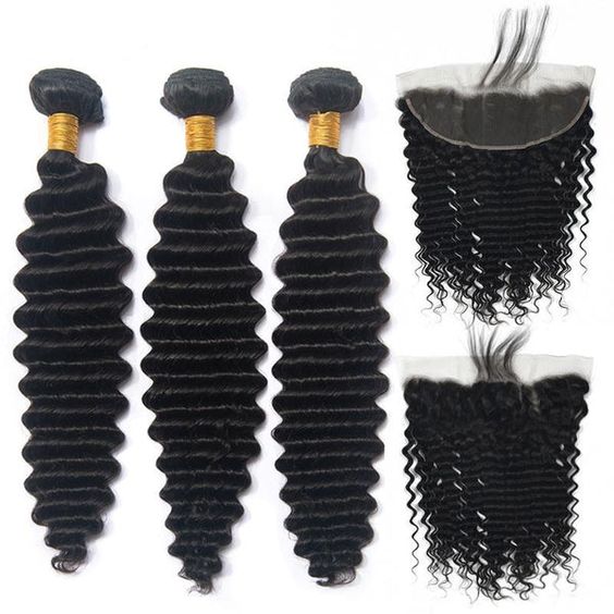Deep Wave Bundles with 13x4 Lace Frontal HD Lace Frontal and Bundles Human Remy Deep Curly Hair Bundles with Lace Frontal