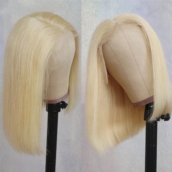 613 Blonde Bob Wig Straight Hair Lace Wig T Part Human Hair Wigs