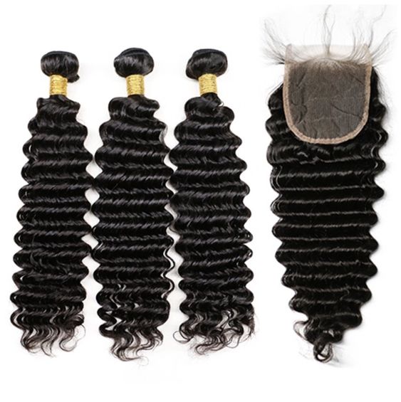 Deep Wave Human Hair Bundles with Closure Human Hair Weave Bundles with Closure