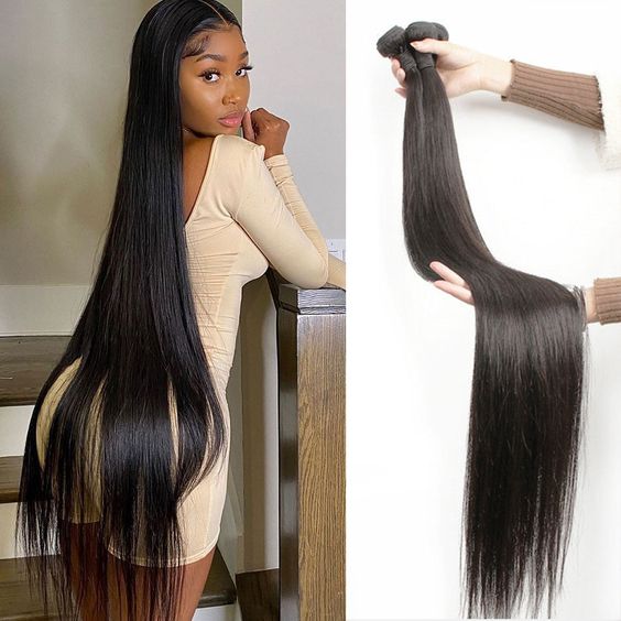Long Straight Bundles with Closure Straight Human Hair Weave with 4x4 Lace Closure