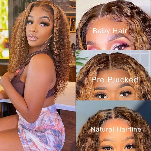 30 Inch Highlight Ombre Lace Front Wig Curly Human Hair Wigs 4/27 Colored Deep Wave Lace Closure Wigs For Women