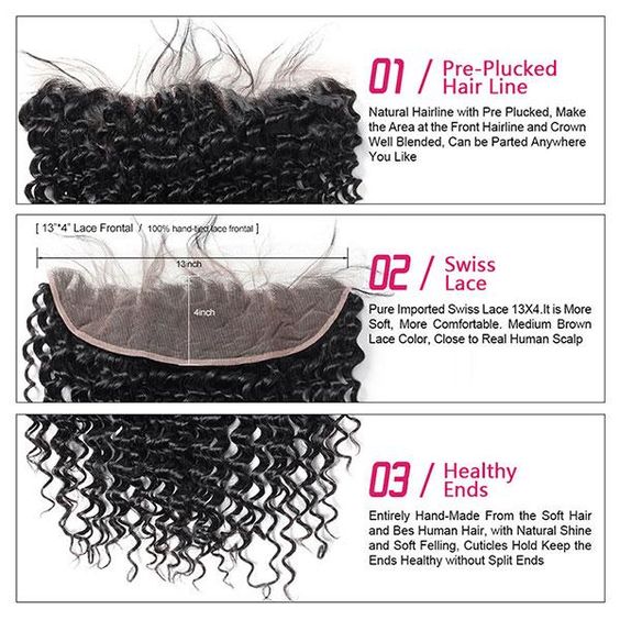 Deep Wave Bundles with 13x4 Lace Frontal HD Lace Frontal and Bundles Human Remy Deep Curly Hair Bundles with Lace Frontal