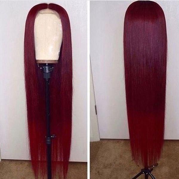 Uwigs 99J Burgundy Straight Hair 13x4 Lace Front Wig Virgin Human Hair