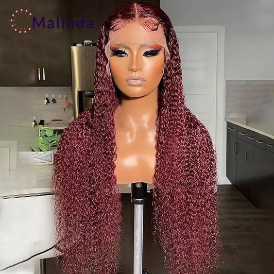 Deep Curly Hair Burgundy Color HD Lace Front Wigs 99J Color Pre Pluck Deep Wave Lace Front Human Hair Wigs