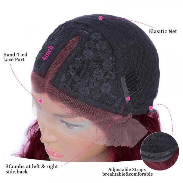 Uwigs 99J# Burgundy Straight Hair T Part Lace Front Wig Virgin Human Hair