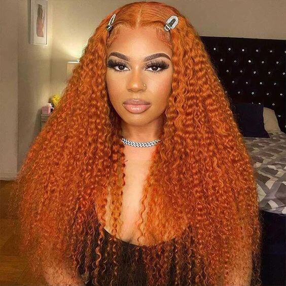 Ginger Orange Curly Hair Lace Front Wig Pre Plucked Human Hair 13x4 Lace Front Wig for Sale