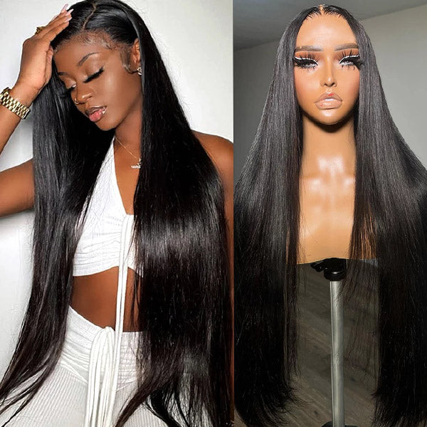 Long 36Inch Bone Straight 13x4 HD Glueless Lace Front Wig Human Hair with Pre Plucked