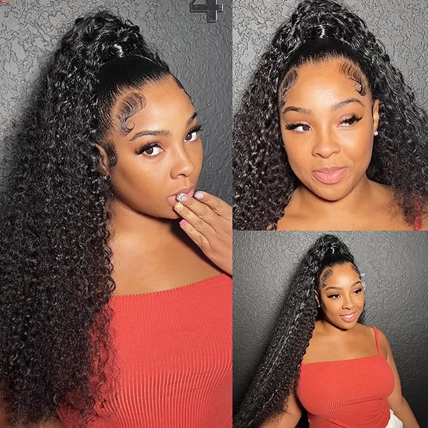 Long 36Inch HD 13x4 Glueless Lace Front Wig Deep Wave Human Hair Wig For Women