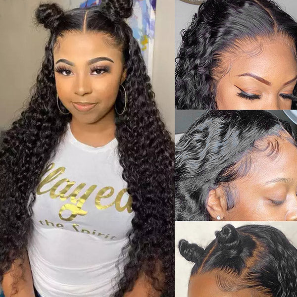 Long 36Inch HD 13x4 Glueless Lace Front Wig Deep Wave Human Hair Wig For Women