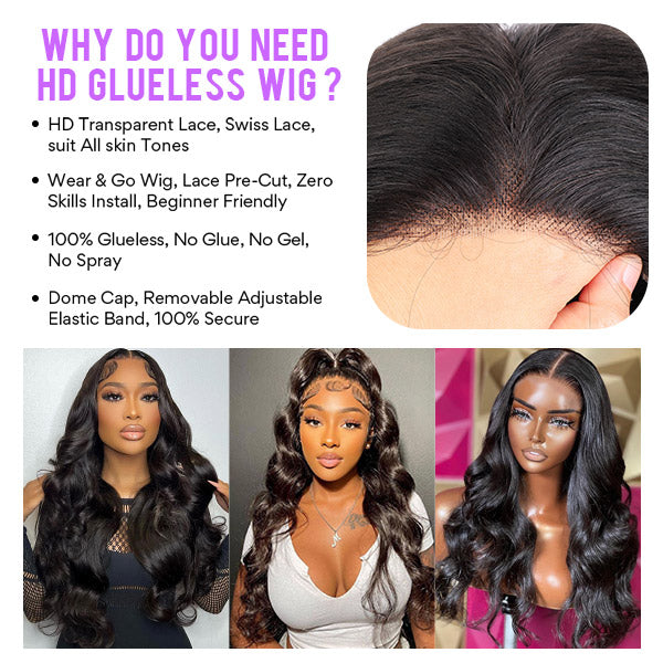 Uwigs 200% Density Body Wave 4x4 HD Lace Closure Glueless Wigs for Women No Glue