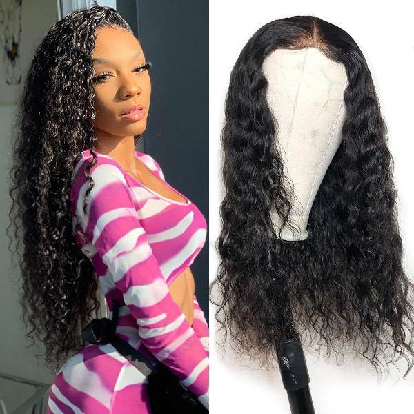 Uwigs Water Wave Wig 4*4 Lace Front Wig 10A Virgin Human Hair Wigs