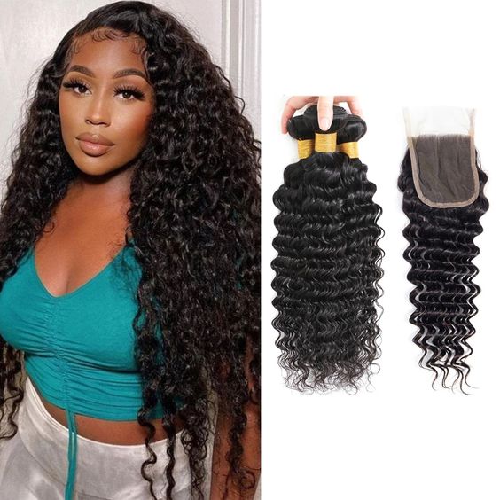 Deep Wave Human Hair Bundles with Closure Human Hair Weave Bundles with Closure