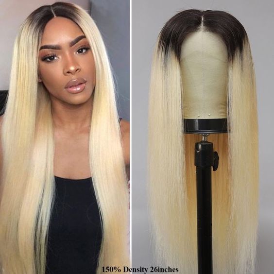 Ombre 1B/613 13x4 Lace Front Wig 613 Blonde Lace Wig with Dark Roots Glueless Human Hair Wig