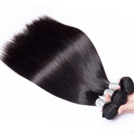Long Straight Bundles with Closure Straight Human Hair Weave with 4x4 Lace Closure