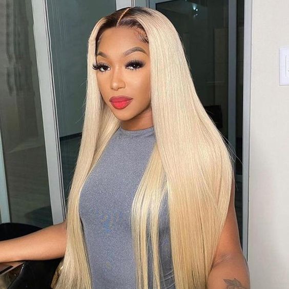 Ombre 1B/613 13x4 Lace Front Wig 613 Blonde Lace Wig with Dark Roots Glueless Human Hair Wig