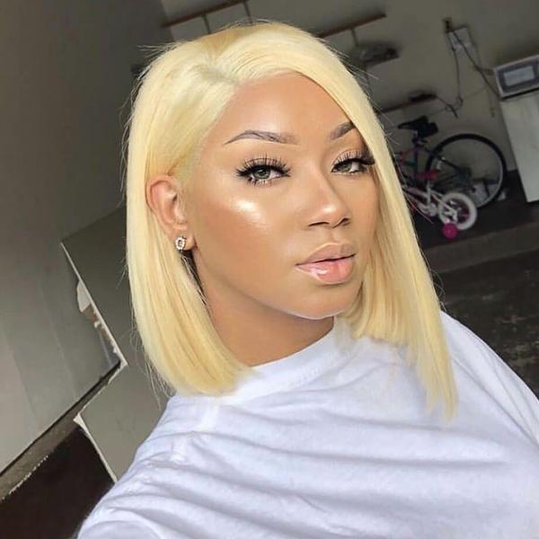 Blonde Hair Straight Hair Short Bob Lace Front Wig - UWigs