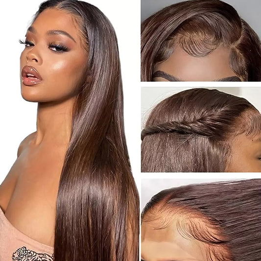 #4 Dark Brown Wig Straight Human Hair Lace Front Wig 30inch 13x4 Colored Wigs