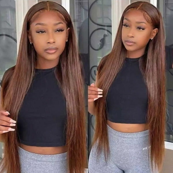 #4 Dark Brown Wig Straight Human Hair Lace Front Wig 30inch 13x4 Colored Wigs