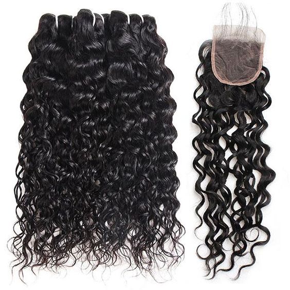 Water Wave Bundles with Closure Peruvian Hair Weave Bundles with 4x4 HD Transparent Lace Closure