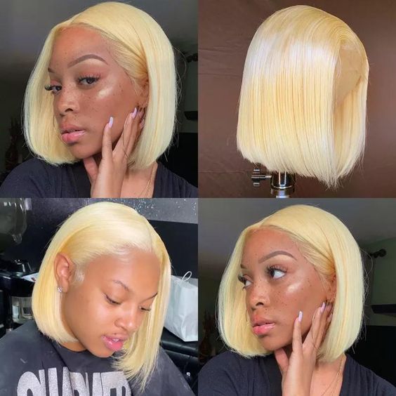 Short Bob Wig 613 Blonde Straight Human Hair Bob Lace Front Wigs