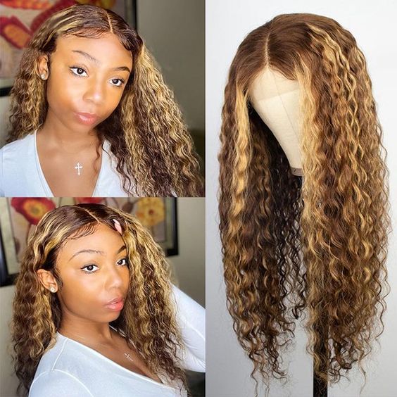 Balayage Highlights Deep Wave 13x4 Lace Front Wig Transparent Lace Human Hair Wigs