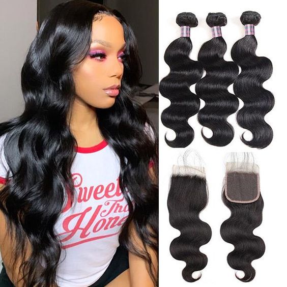 Body Wave Bundles with Closure Brazilian Hair Bundles with 4x4 HD Lace Closure