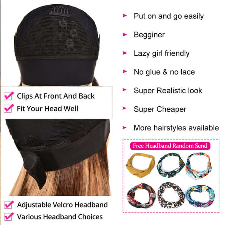 Highlights Wig Straight Hair Headband Wig Affordable Human Hair Wigs