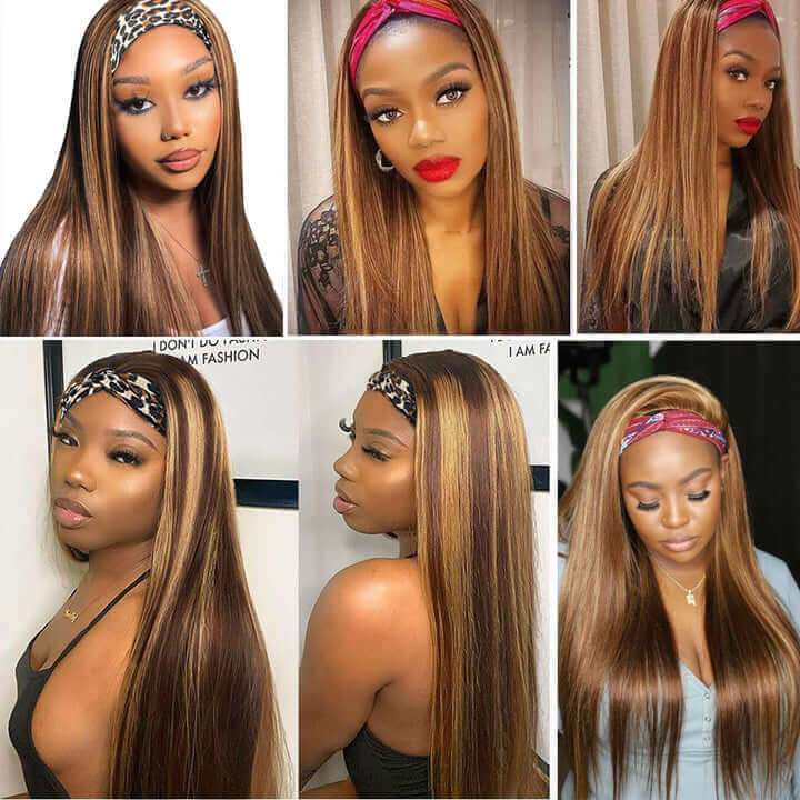 Highlights Wig Straight Hair Headband Wig Affordable Human Hair Wigs