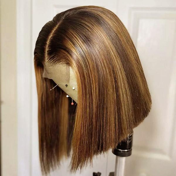 Lace Closure Wig Highlight color Short Bob Wigs Straight Hair Human Hair Wigs