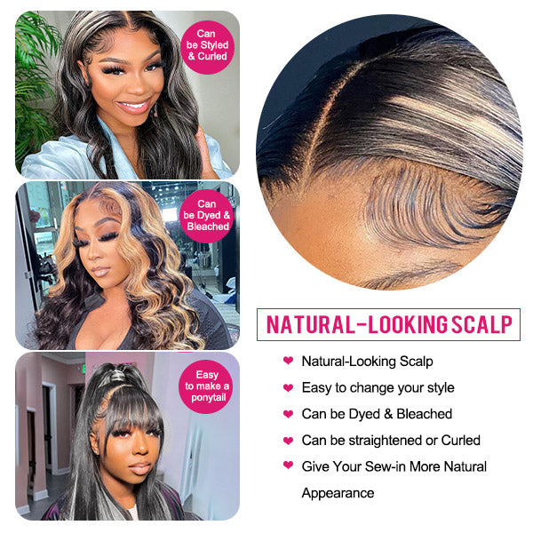 Highlights Grey Straight Lace Front Wigs 13x4 Platinum Blonde Colored Human Hair Wigs