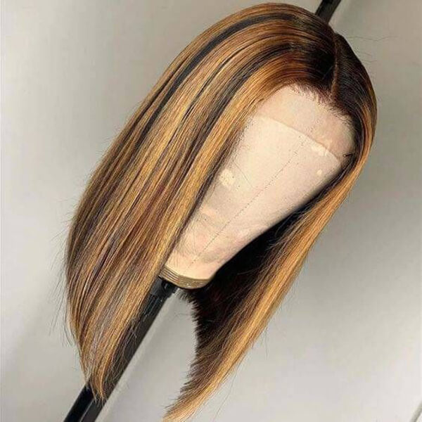 Lace Closure Wig Highlight color Short Bob Wigs Straight Hair Human Hair Wigs