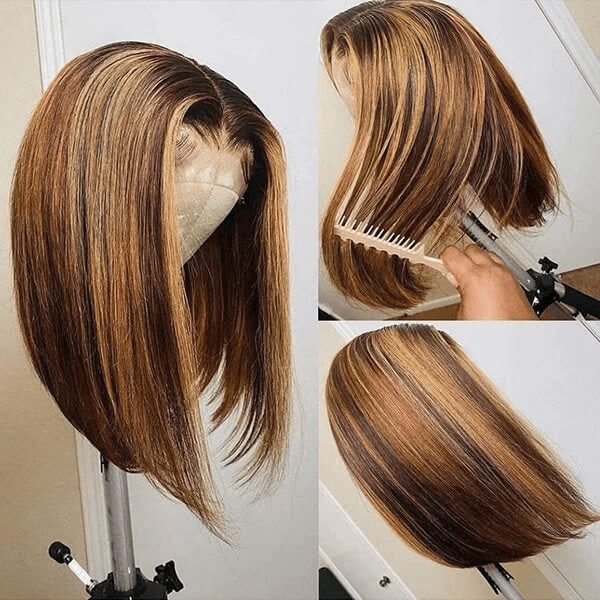Lace Closure Wig Highlight color Short Bob Wigs Straight Hair Human Hair Wigs