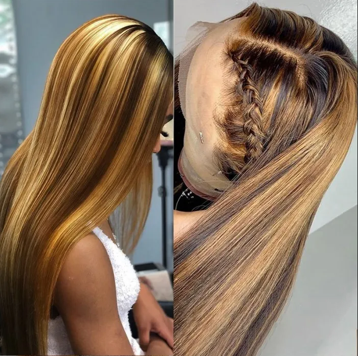 uwigs highlight P4/27 straight hair 4x4 lace front wig