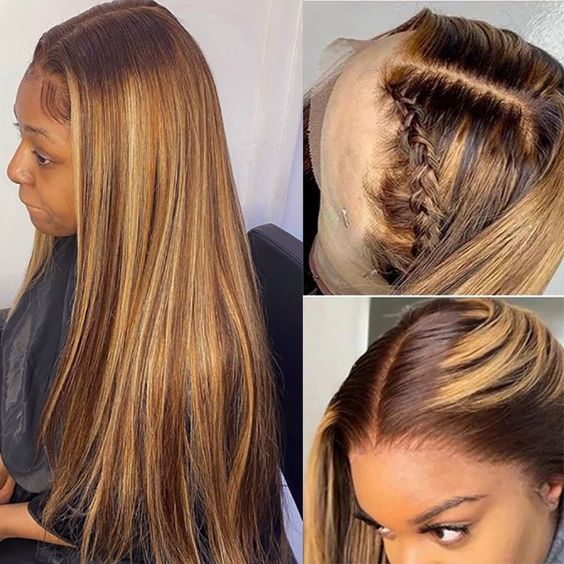 Highlight Wig Straight Hair Honey Blonde Transparent Lace Wigs Brazilian Bone Straight 13x6 Lace Front Human Hair Wigs
