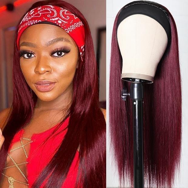 Straight Hair Burgundy Headband Wig Affordable Natural Hair Half Wigs - UWigs