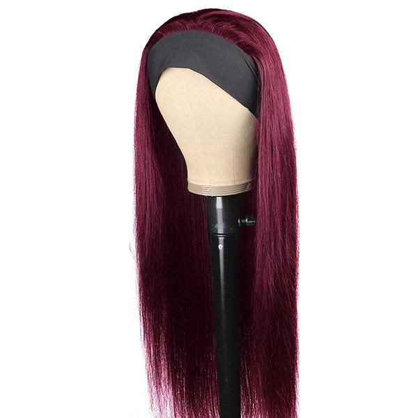 Straight Hair Burgundy Headband Wig Affordable Natural Hair Half Wigs - UWigs