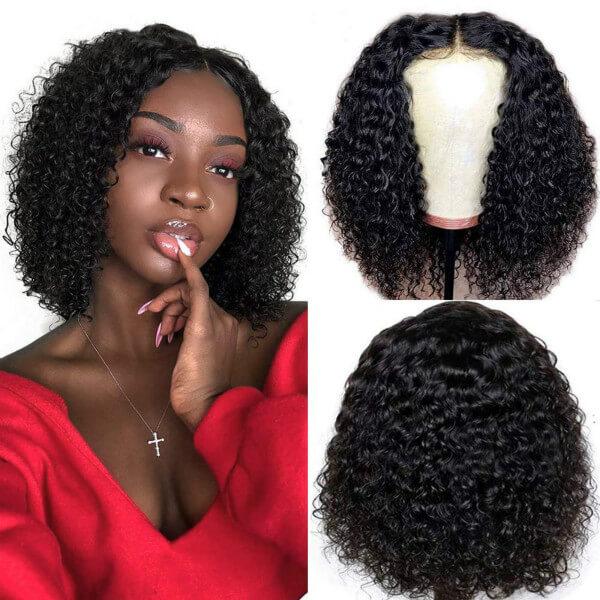 T Part Wig Curly Hair Lace Wigs Human Hair Short Bob Wigs - UWigs