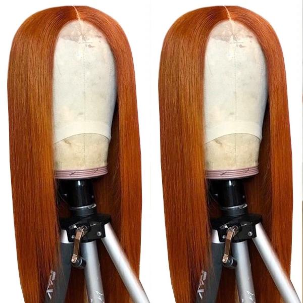 T Part Wig Straight Hair Lace Wigs Ginger Color Hair Transparent Lace Front Wig - UWigs