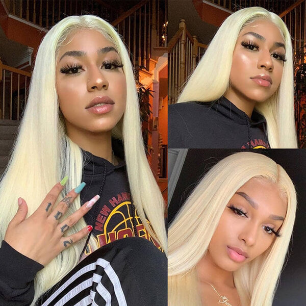 30 Inch 613 Blonde Hair Straight Hair HD Transparent Lace Human Hair T Part Lace Wigs